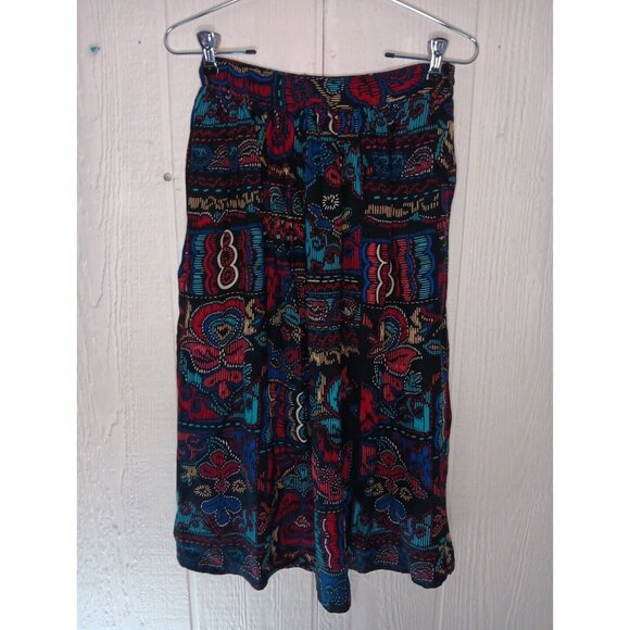 Vtg Sag Harbor Women's 9/10 Midi Skirt Bold Boho Floral Partial Wrap Rayon - Picture 2 of 7